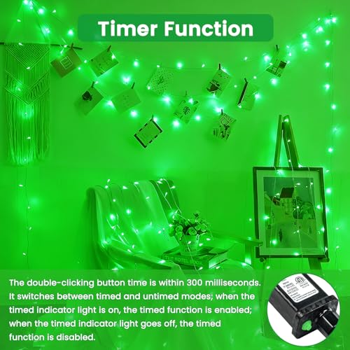 Connectable 2Pack String Lights Indoor, 66FT 200LED String Lights, 13Modes Twinkle Fairy Lights Plug in Outdoor Waterproof, Green Clear Wire Light for Christmas Tree, Wedding Yard, Party Decor - color: Green, size: 2PK-200LED