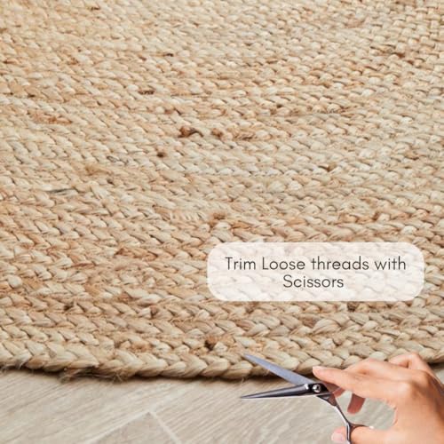 FRELISH DECOR Handwoven Jute Area Rug - 5 feet Round - Natural Yarn - Rustic Vintage Beige Braided Reversible Rug - Eco Friendly Rugs for Bedroom - Kitchen - Living Room - Farmhouse (5' Round) - color: Natural, size: 5' (Round)