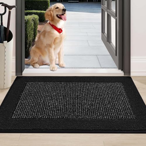 BEQHAUSE Indoor Door Mat 24" x 36", Dirt Trapper Door Mats Non-Slip Entryway Rugs Washable, Trap Dirt Absorbent Welcome Mat, Low Profile Floor Mats for Front Back Door and Entryway, Black - color: Black, size: 24" X 36" (Rectangular)