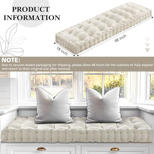 Geelin 48x18 Inch Bench Cushions for Indoor Furniture Chenille Velvet Beige Button Tufted Thicken Seat Pad Mat with Memory Foam Window Sofa Chair Breakfast Nook Floor Pillow for Living Room Porch - color: Beige, size: 48x18 Inch