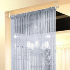 1x2 M Door String Curtain Rare Flat Silver Ribbon Thread Fringe Window Panel Room Divider Cute Strip Tassel for Wedding Coffee House Restaurant Parts, Grey - color: Grey