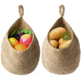 2Pcs Jute Hanging Fruit Baskets, Teardrop Onion Basket for Vegetables, Handmade Jute Wall-Mounted Organizer, Boho Wall Decorative Storage Basket for Kitchen, Living Room, Bedroom