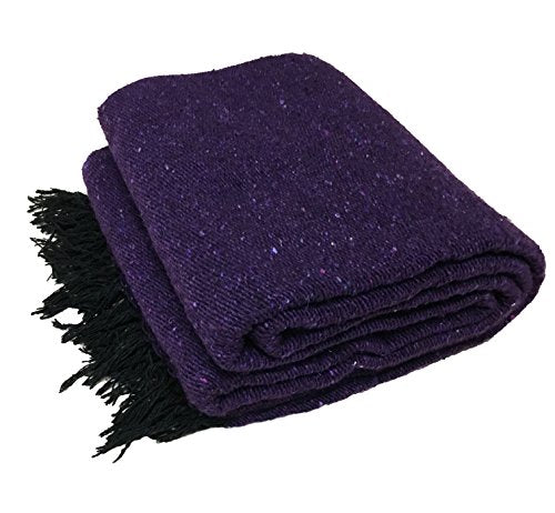 Open Road Goods Solid Color Mexican Yoga Blanket – Large Handwoven Throw for Yoga, Beach, Camping or Home – Soft and Durable Cotton Blend - color: Purple Blanket