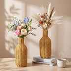 2 Pcs Woven Flower Vase 12.2 Inch Large Rustic Imitation Rattan Basket Boho Decorative Planter Farmhouse Desktop Centerpiece Vase for Living Room Office Home Wedding Decor
