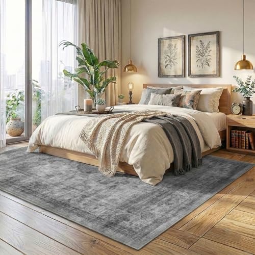 Homemate Washable Rug 6x9 Area Rugs - Vintage Faux Wool Rugs for Living Room Bedroom Dining Room - Non Slip Foldable Carpet Indoor Area Rug for Home Decor（6'x9', Black - color: Black, size: 6x9 ft