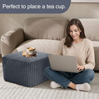 MeMoreCool Square Stuffed Pouf Ottoman Foot Rest, Stripe Furry Floor Pouf Foot Stool with Foam Chunk Filling, Soft Fluffy Stuffed Ottoman Footrest for Living Room, Faux Fur Grey - color: Ribbed Dark Grey