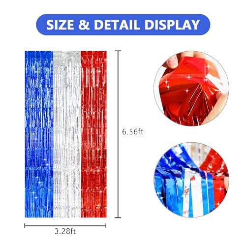 TONIFUL Red White and Blue Tinsel Foil Fringe Curtains,4th of July Decorations Independence Day Photo Booth Backdrop,Metallic Door Streamers for Patriotic Party Memorial Day Labor Day Supplies - color: Blue Silver Red