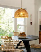 Rattan Pendant Light Fixtures, 11.6” Boho Woven Basket Pendant Light, Handmade Wicker Hanging Lamp, Rustic Wicker Chandelier for Kitchen Island, Dining Room, Living Room, Bedroom, E26 Base - color: 11.61″-Round