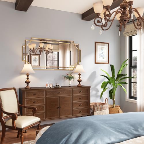 Kelly Miller Gold Traditional Mirror for Wall, Art Decorative Beveled Full Length Mirror for Home Decor, Bathroom, Living Room, Bedroom, Kitchen, Farmhouse, Entryway, 24"x48" Large - size: 48"L x 24"W