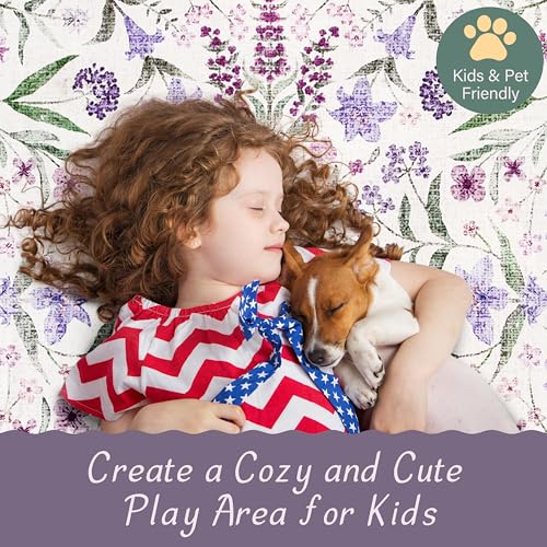 Amearea 6x9 Feet Floral Area Rugs for Living Room, Purple Rugs for Bedroom Girls, Cute Kids Room Print Carpet Vintage Low Pile Machine Washable Area Rugs, Office Nursery Dining Room Farmhouse Decor - color: Purple, size: 6x9 Feet