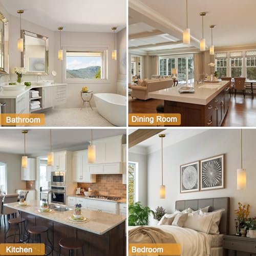 YUYI Alabaster Pendant Light for Kitchen Island, H-9.5in Modern Brass Hanging Light Fixture with Natural Alabaster Stone Shade, Adjustable Pendant Lighting Over Sink, Dining, Bar, Counter - color: 1-Gold, size: 1 Pack