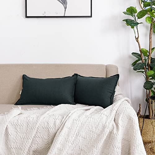 Jeanerlor Natural Cotton Linen Green Decorative 12"x20" Throw Pillow Case Cushion Cover with Twin Needles Stitch on Edge for Lumbar, (30 x 50cm), 2 Pcs, Dark Green - color: Dark Green, size: 20" x 12" (Pack of 2)