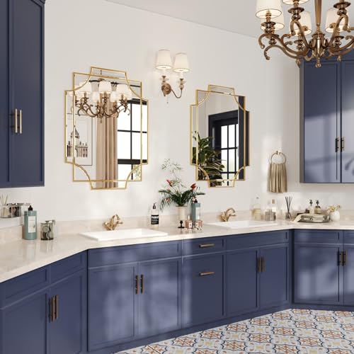 Kelly Miller Large Gold Decorative Mirror for Wall, 30"x40" Gold Bathroom Mirror Rectangle Vanity Wall Mirror Beveled for Master Bath Half Bath Living Room Bedroom Farmhouse Fireplace Hallway - size: 40"L x 29.2"W