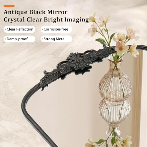 Besdomus Vintage Arched Black Mirror: 32"x24" French Large Black Vintage Wall Mirror - Baroque Traditional Ornate for Living Room/Fireplace/Bathroom- Ideal Gifts for Housewarming/Birthday - color: Black, size: 24"L x 32"W