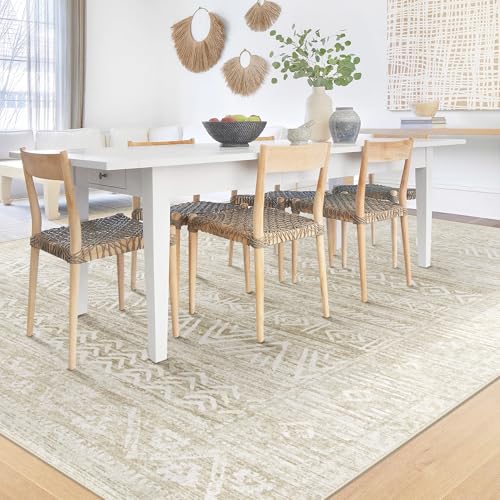 6x9 Area Rugs for Living Room: Washable Moroccan Geometric Boho Rug Farmhouse Non Slip Stain Resistant Large Rug Low Pile Soft Carpet for Bedroom Dining Room Home Office Kids Room (Ivory Beige,6'x9') - color: Ivory Beige, size: 6' x 9' (Rectangular)