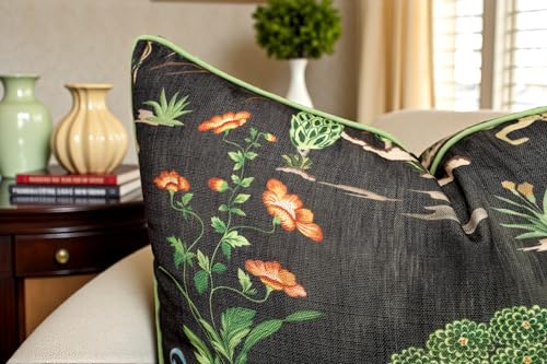 VAGMINE Jungle Wildlife Botanical 20x20 Inch Throw Pillow Cover - Black Green Floral Print on Textured Polyester - Cushion Case for Couch Sofa - Zulu Forest - color: Zulu Forest, size: 20" x 20" (Pack of 1)