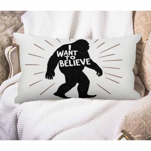 EKOBLA Black Animal Yeti Sasquatch Waist Lumbar Pillow Cases I Want to Believe Monster Oblong Rectangle Throw Pillow Covers for Sofa Bed Couch Cotton Linen 12x20 Inches - color: Multi-bs13, size: 20" x 12" (Pack of 1)