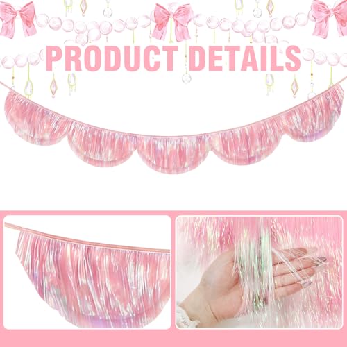 FYSUIMU 6.6 Ft Iridescent Pink Scalloped Banner Hanging Layered Sparkly Fringe Garland for Valentine Birthday Wedding Party Backdrop Decor - color: Iridescent Pink