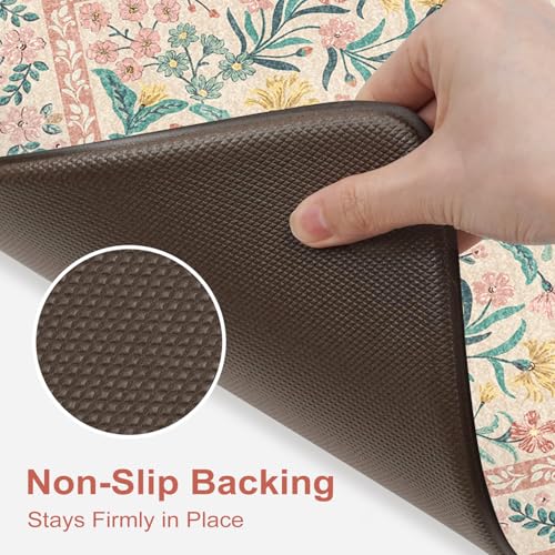 Collive Kitchen Mats for Floor, Cushioned Anti Fatigue Mat Non Skid Waterproof Kitchen Rugs Set of 2, Modern Floral Comfort Standing Rug for Home, Office, Sink, Laundry, 17"x29"+17"x47", Pink - color: Pink, size: 17.3"x47"+17.3"x29"