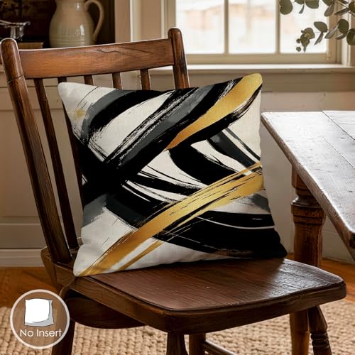OBSEDE Abstract Black Gold Ink Brush Strokes Throw Pillow Covers 18 × 18 in, Set of 4, Couch Cushion Cases Inserts for Sofa Bed Living Room Home Decor, Single Side Print - color: Gold Ink Abstract Brushstrokes, size: 18" x 18" (Pack of 4)