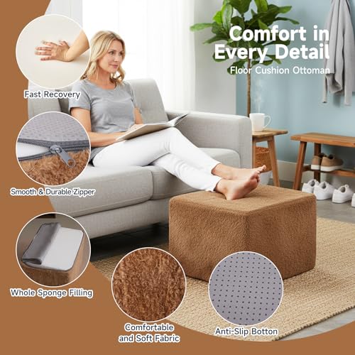 Tiita Pouf Ottoman and Foot Rest, Square Foam Stuffed Floor Pouf with Storag for Living Room, Brown - color: Square Brown