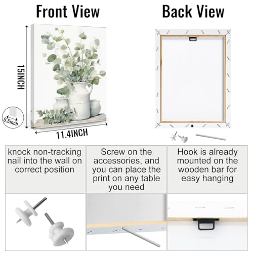 3 Pcs Botanical Plant Canvas Wall Art, Aesthetic Boho Wall Decor Framed Prints for Bedroom Living Room Decor, Sage Green Eucalyptus Leaf Tableware Prints for Office, Housewarming Gifts 11.5x15 Inch - color: Multi 1365