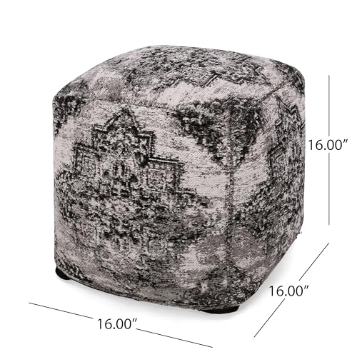 GDFStudio Boho Handmade Fabric Cube Pouf Ottoman Foot Stool - Bean Bag Floor Chair - Foot Rest Couch for Living Room Bedroom,Black and Beige,16"" x 16"" x 16"", 312604N - color: Beige+black, size: 16"