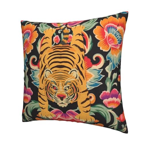 Tiger Throw Pillow Covers 18x18 Set of 2 Spring Floral Decorative Pillow Covers Animal Farmhouse Cushion Cover for Sofa Couch Bed Home Decor - color: Tiger, size: 18" x 18" (Pack of 1)