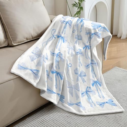 Blue Bows Blankets Preppy Coquette Room Decor Electric Blanket Girls Bedroom Decor Trendy Bow Throw Blanket Coquette Girly Blanket Gifts for Women Teens Soft Flannel Lightweight 70"x80" - color: Blue Bows Blankets Coquette Stuff, size: 70"W X80"L(178X203C