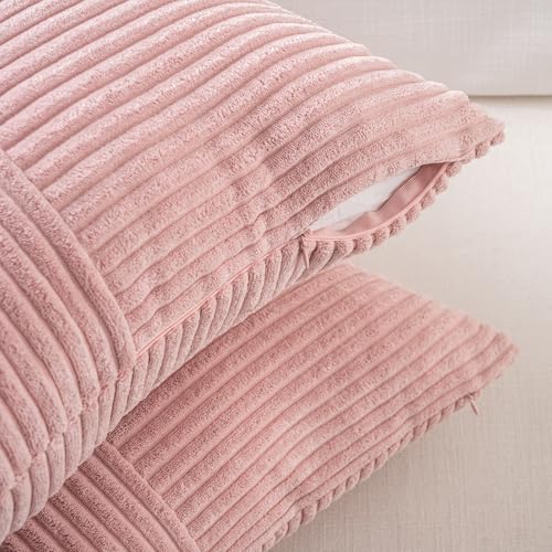Fancy Homi 2 Packs Blush Pink Samll Decorative Throw Pillow Covers 12x12 Inch with for Couch Bed Sofa, Rustic Farmhouse Boho Home Decor, Soft Corss Patchwork Corduroy Square Cushion Case 30x30 cm - color: Blush Pink, size: 12" x 12" (Pack of 2)