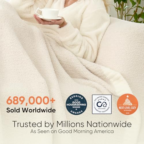 Snuggle Sac Buttery Ivory Throw Blanket for Couch, Reversible Super Soft Knitted Blankets, Warm Cozy Knit Fuzzy Plush Lightweight Throws Dupes for Sofa, Bed, Picnic, Ivory, 50 x 60 inches - color: Heather Ivory, size: Throw(50"x60")