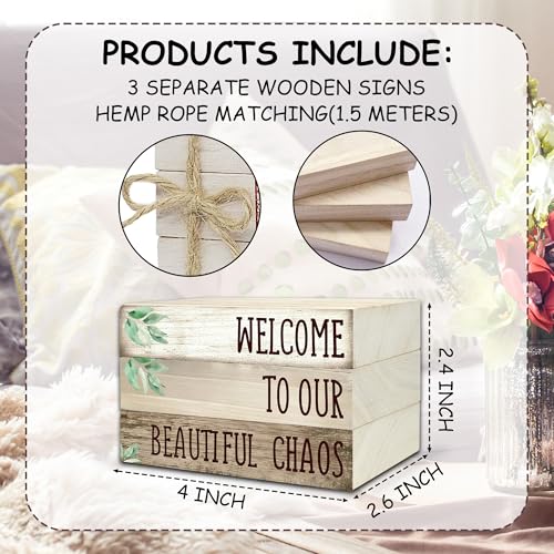 Ycyfckdr Decorative Wood Book Stack for Home, Welcome to Our Beautiful Chaos, Rustic Table and Living Room Bookshelf Farmhouse Decor (L68) - color: Welcome 4
