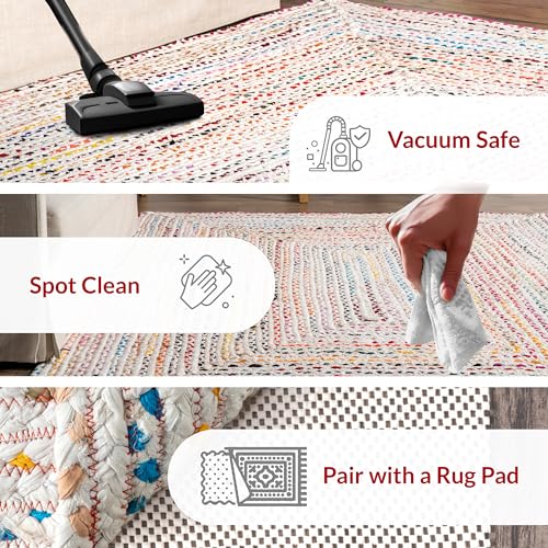 Nuloom Tammara Ivory/Multicolor, 3' x 5' Oval, Hand Braided, Bohemian, Cotton, Soft and Cozy, High Traffic, Stain Resistant, Easy Clean, Durable Runner for Bedroom, Living Room, Dining, Den