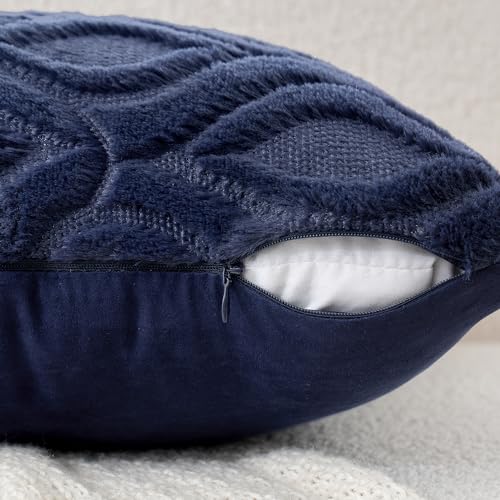 MIULEE Navy Blue Throw Pillow Covers 18x18 Inch, Soft Winter Plush Faux Wool Couch Pillow Covers Set of 2 Decorative Farmhouse Boho Throw Pillows for Sofa Living Room Bed - color: Navy Blue, size: 18" x 18" (Pack of 2)