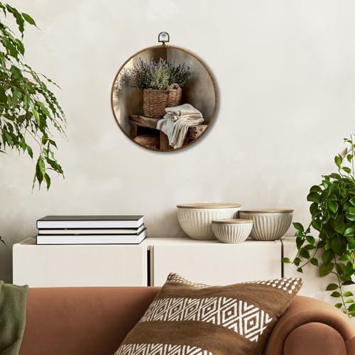 JUIOEIU Vintage Laundry Room Round Wall Decor, Farmhouse Laundry Basket Framed Canvas Prints, Rustic Country Farmhouse Wall Art Hanging Decorations for Washroom Restroom Bathroom Decor, 10x10in - color: Laundry room08