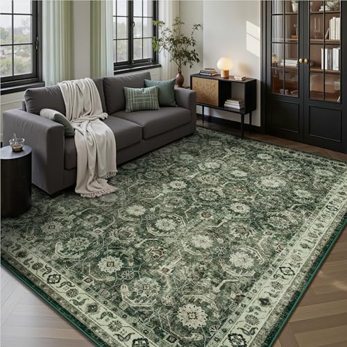 6x6 Square Area Rug, Soft Non Slip Low Pile Washable Rug, Boho Modern Area Rug for Living Room，Bedroom, Laundry Room, Dark Green/Beige - color: A-sage Green, size: 6x6 (Square)