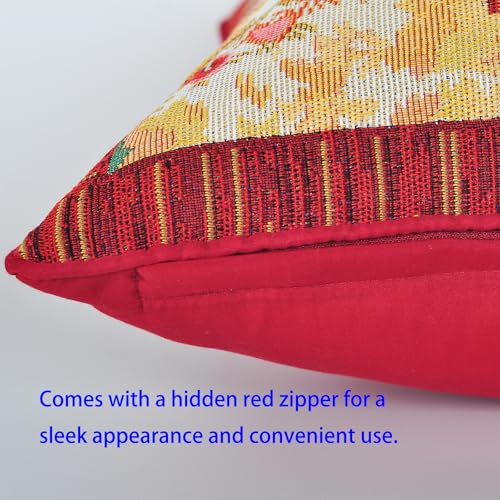 Jacquard Woven Throw Pillow Cover 18x18 Inch, Bohemian Medallion Tapestry Cushion Case, Red TC Fabric Back, Durable Piped Edges, Hidden Zipper Accent Pillow Shell for Sofa Couch Bed Decor - color: Crimson: Mandala Pattern