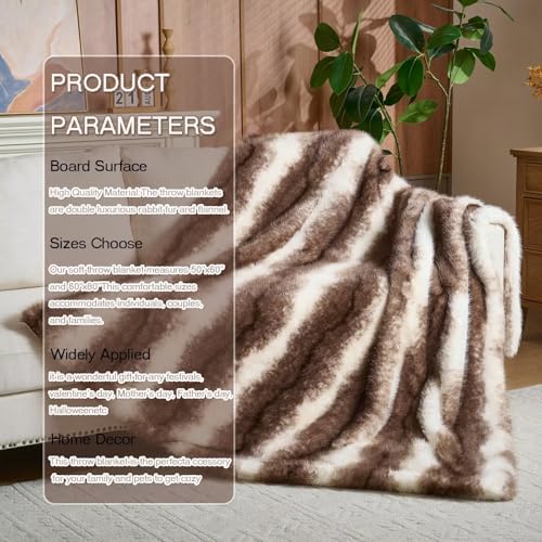 Luxury Fluffy Faux Fur Throw Blanket,Thick Fluffy Silky Fuzzy Cozy Blanket,Plush Blankets for Couch, Sofa, Chair, Bed-Faux Fur Brown Stripe 50 * 60inch - color: Faux Fur Brown Stripe, size: Throw (50" x 60")