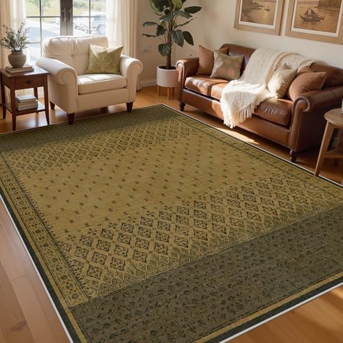 Joydeco Vintage Washable Rug for Bedroom, Boho Area Rugs 5x7 for Living Room Non Slip, Ultra-Thin Low Pile Soft Indoor Floor Throw Carpet for Dining Entryway Bathroom Farmhouse, Brown - color: Brown, size: 4'11" x 6'11" (Rectangular)