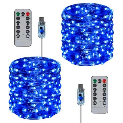 Twinkle Fairy Lights 8 Modes with Remote and Timer 33ft 100LED USB Plug in String Lights Waterproof String Lights for Bedroom Indoor Wreath Party Wedding Christmas Decoration, Blue - color: Blue, size: 2 Pack