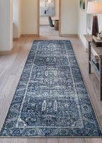 Bloom Rugs Washable Non-Slip 7 ft Runner - Blue Traditional Runner for Entryway, Hallway, Bathroom, and Kitchen - Exact Size: 2.5' x 7' - color: Blue, size: 2'6" x 7' (Runner)