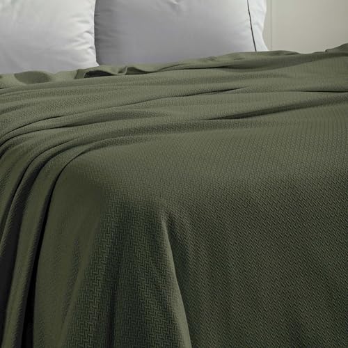 Superior Nobel Cotton Blanket, Picnic, Beach, Traveling or Camping, Bedroom Essentials, Cover for Bed, Couch, Lounging, Textured Jacquard, Classic Chevron Woven Blanket, California King, Forest Green - color: Forest Green, size: California King