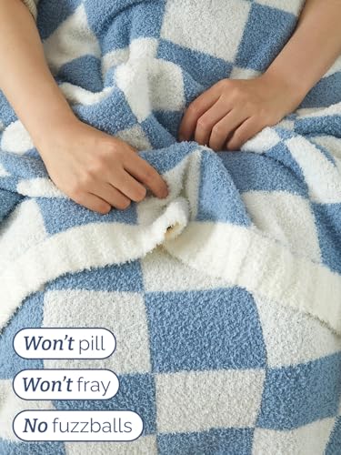 Super Soft Throw Blanket - Checkered Blanket for Couch, Bed, Sofa, Chair - Lightweight Warm Double Sided Knit - All Season Cozy, Fuzzy, Anti-Static Microplush Blanket for Women - 50x60 (Blue/Cream) - color: 05 - Checkered Dusty Blue/Cream