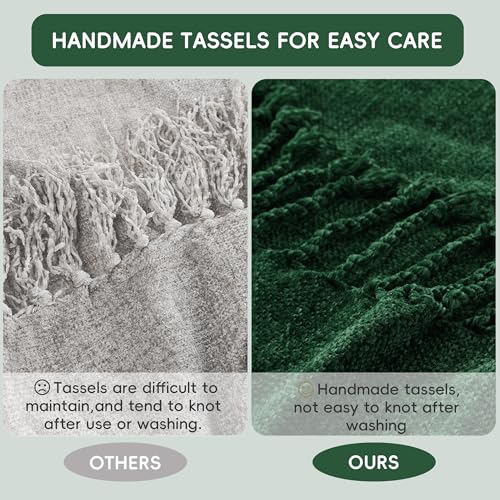 BATTILO HOME Christmas Green Chenille Throw Blanket, Soft Cozy Knit Blanket with Fringe Tassels, Lightweight Holiday Farmhouse Decor for Couch Sofa Bed Chair, 50"x60" - color: Christmas Green