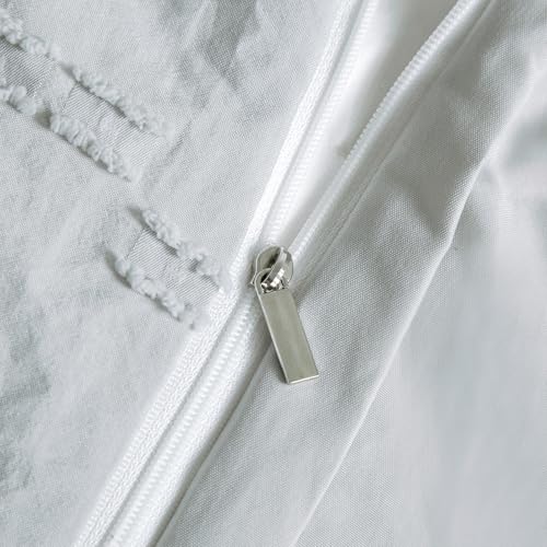 Duvet Cover Queen, 3PCS Boho Duvet Cover Set, Geometric Pattern Tufted Bohemian Comforter Cover Jacquard Knit Textured Bedding Set with Zipper Closure (Light Grey) - color: Light Grey, size: Queen