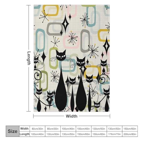 Mid-Century Black Cat Blanket,Vintage Modern Abstract Geometric Stripe Art Atomic Star Explosion Print Blanket for Couch Sofa Bed Decorative Gifts 30x40 - color: Blanket-15, size: 30"x40"