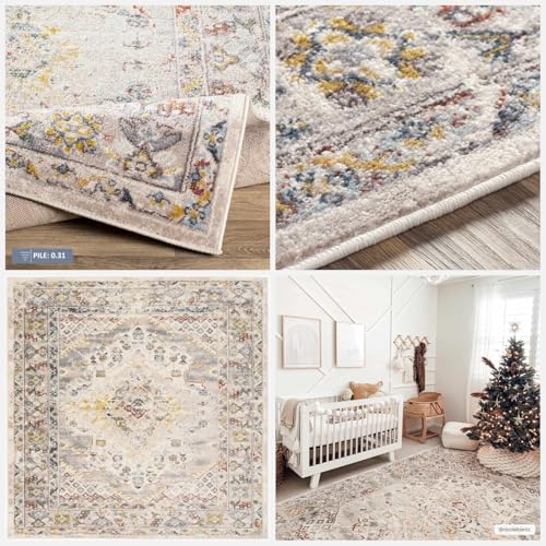 BoutiqueRugs Ivory Medallion Traditional 7ft Runner Rug Taupe Charcoal Cream Gray Mustard Rust Bordered Newkirk Hallway Kitchen Corridor Stairway Laundry Room 2'7" x 7'3" Stain Resistant Non-Shedding - color: Taupe/Charcoal/Cream, size: 2'8" x 7'3" (Runne