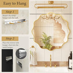 Kelly Miller 28 Inch Gold Round Wavy Mirror, Large Scalloped Edge Decorative Wall Mirror for Bathroom Bedroom Living Room Entryway Vanity Fireplace - size: 28"L x 28"W