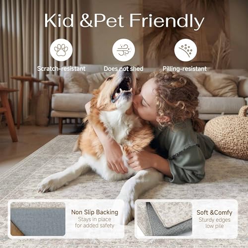 PureCozy 2x4 Runner Rug Washable Neutral Beige Vintage Hallway Kitchen Carpet Non Slip Low Pile Soft Floral Indoor Long Throw Rug for Bedroom Bathroom Laundry Living Room - color: Vintage | Beige, size: 2' x 4' (Runner)