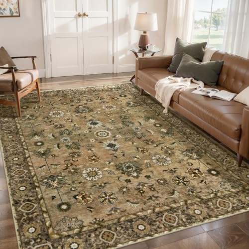 Tangsoo 4x6 Floral Vintage Rug for Living Room, Washable Vintage Area Rug Indoor, Non Slip Brown Rug for Dining Room, Soft Low Pile Rugs, Print Foldable Carpet for Dorm Living Room Bedroom - color: Floral/Brown, size: 4' X 6' (Rectangular)